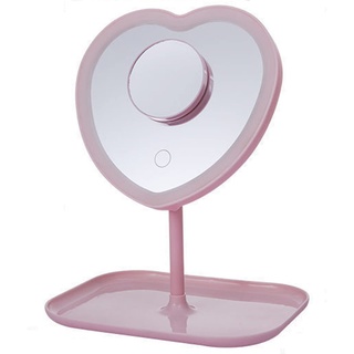 Heart Mirror ​,Tragbarer Kosmetikspiegel Mit LED Licht, Wiederaufladbar Und 3 Lichtfarben - 5X Vergrößerungsspiegel, Schminkspiegel Reisespiegel Beleuchtet,Pink no Light