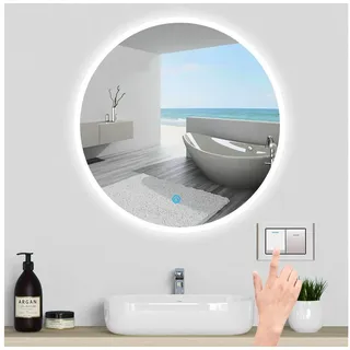 duschspa Badspiegel Rund Badezimmerspiegel Wandspiegel mit LED Beleuchtung Touch, Φ 40/50/60/70/80/90/100 cm runder Spiegel Ø 60 cm x 2.5 cm