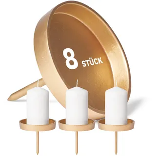 Novaliv 8X Kerzentülle ohne Dorn 8,5cm Gold Aluminium Kerzenteller zur Dekoration Adventskranzdekor Stecken Kerzenhalter Metall rund Kerzenpick Weihnachtsdekoration Kerzenständer
