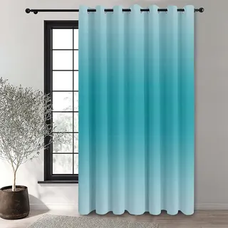 Hiseng 1 Stück Outdoor Vorhänge Wasserdicht Verdunkelungsvorhang mit Ösen, Farbverlauf Outdoorvorhänge Wetterfest Sonnenschutz Blickdicht Vorhang für Pavillon (180x213cm,Hellblau)