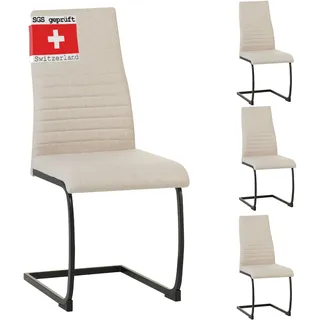 ALBATROS Freischwinger Stuhl TURANO 4er Set, Beige - Esszimmerstuhl Schwingstuhl mit Modernem Design, Stoff-Bezug, Dicke Polsterung - Küchenstuhl, Polster-Stuhl Esszimmer, Esstisch Stuhl