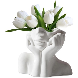 Kopf Gesicht Vase Blumenvase Keramikvasen: SUNOYA Weiß Keramik Vasen, Moderne Vase Gesicht, Trockenes Blumenarrangement Vase, Keramik-Gesichtsvase Für Schlafzimmer, Büro Dekoration