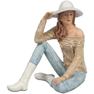 formano Dekofigur Frau mit Hut sitzend modern Wohnraum Figur handbemalt 20x19 cm bunt