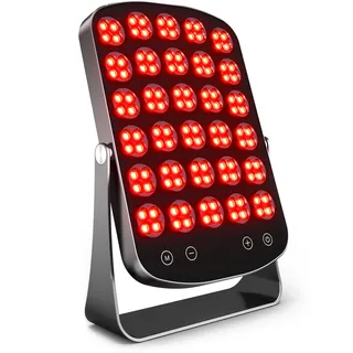 Morfone Rotlichtlampe mit 4 Wellenlänge 460/590/660/850nm | Infrarotlampe mit 120 LED & 4 Modi & 3 Helligkeitsstufen, Tragbare Rotlicht Panel mit Schutzbrille (Schwarz)