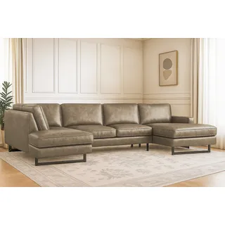 Home Affaire Wohnlandschaft HOME AFFAIRE "Pinto, 350 cm, U-Form, XXL, mit Ottomanen", grau (taupe), B:350cm H:85cm T:206cm, Luxus-Microfaser in Lederoptik (100% Polyester);Cord (92% Polyester, 8% Polyamide), Sofas, Wohnlandschaft, Cord, Chenille, Lederoptik, mit 