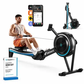 Klappbares Luftwiderstand Rudergerät Merach Bluetooth & LCD, ergonomischer Sitz, verstellbarer Tablet-Halter, bis 158 kg, NovaRow R50 - Schwarz