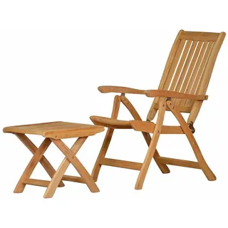 Kai Wiechmann Balkonset Set aus hochwertigem Teak Hochlehner und Teak Fußhocker als Relaxmöbel, (2-tlg., 1 Recliner, 1 Fußhocker), klappbares Premium-Set aus wetterfestem Teakholz
