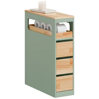 SoBuy Badezimmerschrank Schmal Badschrank mit 3 Schubladen Nischenschrank Holz für kleine Bäder WC & Küche Toilettenschrank Beistellschrank, Grün 65x23x82cm BZR54-II-GR