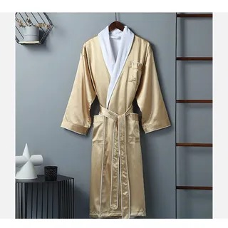 GHYUB Morgenmantel Satin,Langarm Morgenmantel Saunamantel,Damen Herren Flauschig Weicher Bademantel,Hotel Bademantel,Seide Spa Robe Kaschmir Wadenlanger Morgenmantel Für Dusche Hotel Urlaub