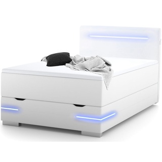 Dallas Boxspringbett 120x200 mit Bettkasten, LED Beleuchtung und USB Anschluss- bequemes LED-Bett mit einzigartiger Optik - Stauraumbett 120 x 200 cm