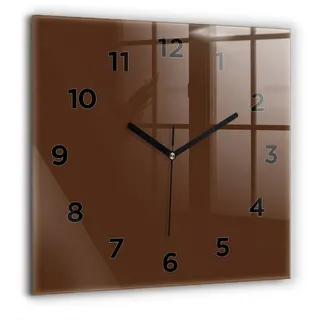 Tulup Wanduhr Glasuhr Quadratische Wanduhr 60x60 cm Uhr Aus Gehärtetem Glas braun