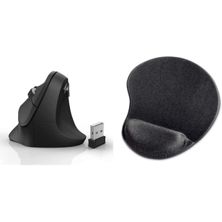 Hama kabellose Maus ergonomisch (Vertikale Maus ohne Kabel für Rechtshänder) schwarz & Mauspad mit Handauflage, Ergonomisches Mousepad, Komfort Handgelenk-Auflage (Maße 200 x 230 x 21 mm) schwarz