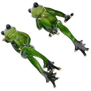 Garneck Frosch Deko Garten Figuren 2er Set – Sitzende Frosch Skulpturen Aus Harz Für Teich- Und Gartenverzierung - Perfekte Kantenhocker Figuren Zur Verschönerung Von Blumentöpfen Und