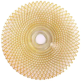 Flacher Glasteller, 33 cm, bunt, Boheme-Dessertteller aus Glas, Brot- und Butterteller, elegant, Glasteller, modernes Design, Obstteller aus Glas (Gold)