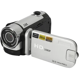 Point and Shoot Digitalkameras, D90 1080P 16MP Camcorder mit 16 fachem Zoom, Kompakter Kleiner Videorecorder mit Fülllicht, für Jungen, Mädchen, Kinder (Silver)