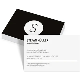 Personalisierte Visitenkarten 100-2.500 Stück "schlichte Initialen" individuell selbst gestalten mit eigenem Text, dickes 300g/qm Papier, 85x55mm, beidseitiger klarer intensiver Druck, Farbe wählbar