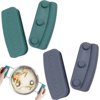 Topflappen Silikon, Silikongriffe Für Töpfe, Topfgriff Hitzeschutz, Silikon Topflappen, 4 Stück Rutschfest Halter In Blau Und Grau Für Gusseiserne Bratpfannen Küche