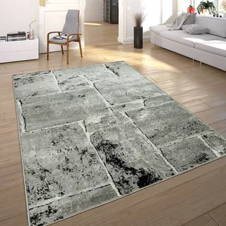 Paco Home Designer Teppich Modern Trendig Meliert Steinoptik Mauer Muster Wohnzimmer Grau 60x100 Cm