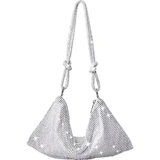 Topchances Frauen Abend Clutch Bag, Glitzernde Strass-Schulter-Glitter-Tasche Hochzeit Abendessen Handtaschen Für Hochzeit Party (Silber) - Silber