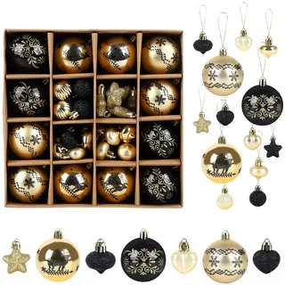 52 PCS Weihnachtskugel Stricken Schwarz & Gold Weihnachtsbaum Dekoration Set Langlebige Weihnachtskugeln für Innen Kreative Weihnachten Zubehör Weihnachtskugeln Hängendes Ornament