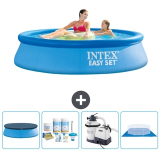 Intex runder aufblasbarer Easy Set-Pool – 244 x 61 cm – Blau – im Lieferumfang enthalten Abdeckung - Wartungspaket - Filterpumpe für Schwimm...