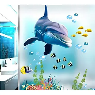 HALLOBO® XXL Wandtattoo Wandaufkleber Delphin Delfine Unterwasserwelt Marine Meer Wandbild Wohnzimmer Schlafzimmer Kinderzimmer Deko