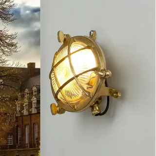 Wandlampe Außen Messing IP44 Maritim rund wetterfest SERIFOS Außenleuchte Bootslampen Aussen Haustür - Gold