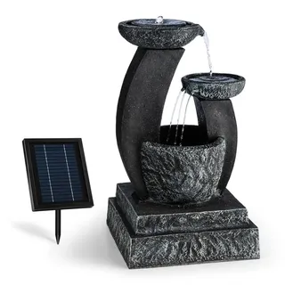 Blumfeldt Fantaghiro Zierbrunnen Gartenbrunnen 3W Solar LED Polyresin Steinoptik Schwarzer Schiefer