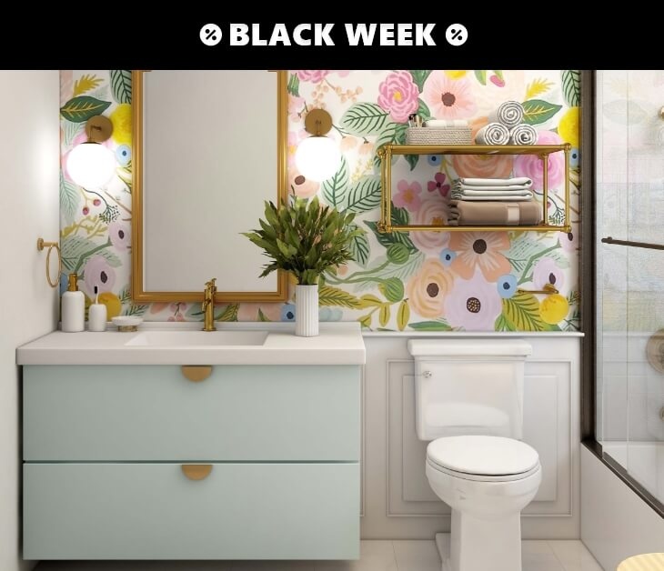 Badezimmer mit bunter Blumentapete - Black Week