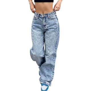 Opspring Loose-fit-Jeans Damen Baggy Jeans Y2K Low Waist Vintage Hose Cargohose Streetwear blau M