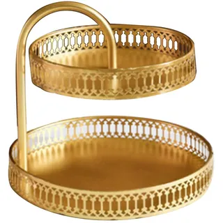 Greensen 2-stöckige Servierplatte Gold Kupfer Obst Snack | Runde Etagere mit glatter gratfreier Oberfläche, Deko-Aufbewahrungsschale für Buffet Party Kaffee, vertikale Körnung