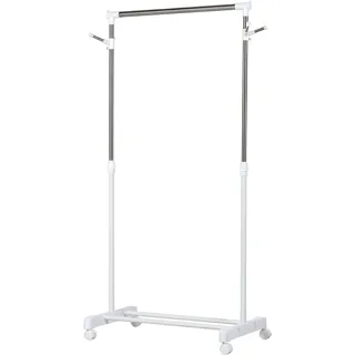 HOMCOM Kleiderständer höhenverstellbar Garderobenständer mit Kleiderstange, Haken, Regal, Garderobe aus Metall, Edelstahl für Schlafzimmer, Waschküche, Weiß   Aosom