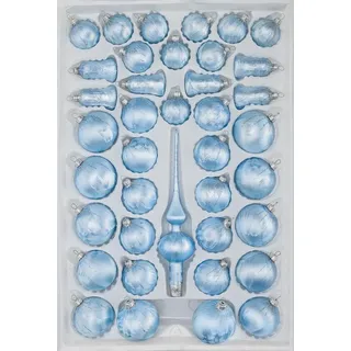 39 tlg. Glas-Weihnachtskugeln Set in Ice Blau Silber Regen - Blau/Silber