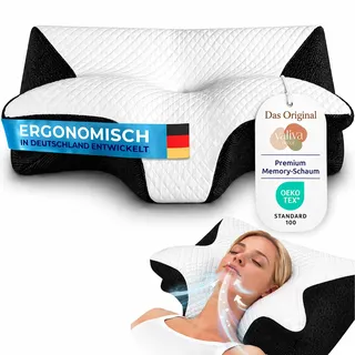 YaLiva Decor Nackenkissen Kopfkissen Ergonomisches Orthopädisches Kissen Gegen Nackenschmerzen Schwarz Nackenstützkissen Schlafkissen Memory Foam Kissen Seitenschläfer Rückenschläfer (Schwarz)