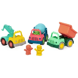 Battat Wonder Wheels 3 Mini LKW, 3 Figuren Betonmischer, Kipplaster, Abschleppwagen – Kinder Spielzeug Outdoor Sandkasten Sandspielzeug – Fahrzeuge ab 1 Jahr