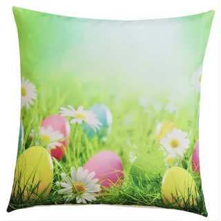 Hossner Kissenhülle Ostern 40x40 cm Ostereier Hellgrün Bunt Osterkissen Dekokissen Sofakissen 100% Polyester