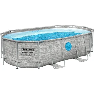 Bestway® Ersatzpool (ohne Zubehör) Power Steel Swim Vista Series Frame Pool/Aufstellbecken, 427 x 250 x 100 cm, oval, braune Rattan-Optik