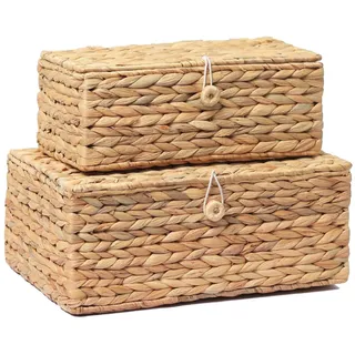 LUSYDECO Set mit 2 rechteckigen Weiden-Aufbewahrungsbehältern mit Deckel, Rattankorb, dekorative Boxen, Mehrzweck-Organizer, Präsentationsboxen für Regal-Organizer, Boho-Rattan-Box für Heimdekoration