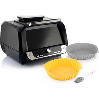 Pack Silikonformen mit Backpinsel für Heißluftfritteusen und Heißluftfritteuse mit Grill, Zubehör und Rezeptbuch InnovaGoods - Schwarz