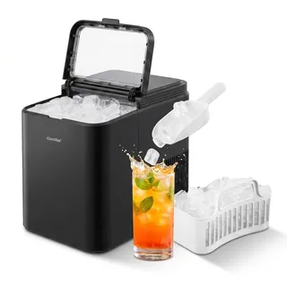 Comfee Eiswürfelmaschine, Ice maker, 12 kg/24 Std.,Selbstreinigungsfunktion | 8 Eiswürfel in 6 Min.,1,3L Wassertank, Kompakter Bullet Ice Maker, inkl.Eisschaufel & Korb, 2 Würfelgrößen-Schwarz