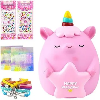 Famanu Spardose Einhorn Rosa - 4 Stück, Personalisierbar mit Armband und Stickern