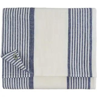 Linen & Cotton Tischdecke Rustikal Landhaus Vintage Olivier 100% Leinen, Weiß Blau (150 x 300 cm) Tischtuch Stoff Tischwäsche Lang Rechteckig Streifen für Haus Home Küche Dekoration Sommer Party