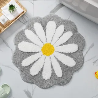 Niedliche Badematte, rosa Blumenteppich, Wasseraufnahme, rutschfeste Matte, weich, maschinenwaschbar, Matte für Schlafzimmer, Küche, Badezimmer, WC-Böden, 65 x 65 cm, Grau