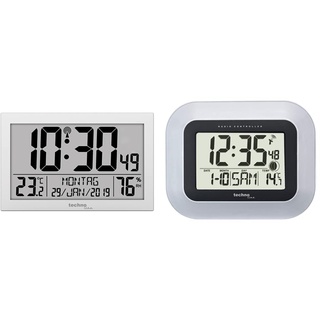 Technoline WS8016 WS 8016 Funk-Wand-Uhr mit Temperaturanzeige, Kuststoff, Silber, 225 x 143 x 24 mm & WS 8005 Funk-Wanduhr, Silber-schwarz, 22,6 x 3 x 18 cm