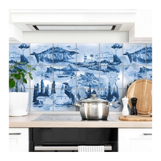 K&L Wall Art Fliesenaufkleber »selbstklebende Fliesenaufkleber Set Landschaften Boho Landhaus Deko« blau 15 cm x 15 cm