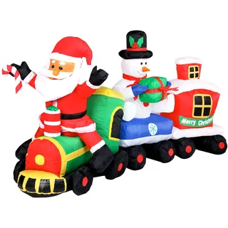 Pridea aufblasbare Weihnachtsdeko XXL Weihnachtszug Weihnachtsmann Schneemann Weihnachtshütte Geschenke Zuckerstangen Witterungsbeständig IP44 Deko Garten Outdoor Weihnachten mit Gebläse