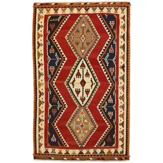 Nain Trading Orientteppich Kelim Fars 156x251 Handgewebter Orientteppich / Perserteppich, rechteckig, Höhe: 5 mm braun|rot|schwarz