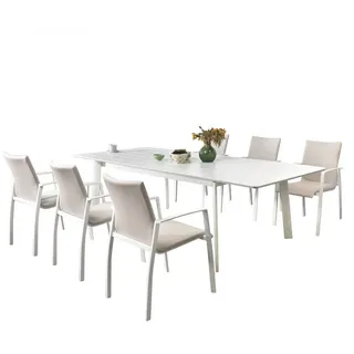 IDIMEX Gartenlounge-Set VERANO, ausziehbarer Tisch, Stapelstühle beige|weiß
