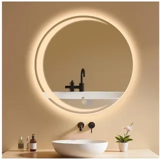 Nettlife Badspiegel led rund mit beleuchtung ablage Modern 50/60/70/80cm Dimmer (LED-Beleuchtung), Spiegel mit Entfogger Funktion weiß 70 cm x 70 cm