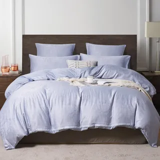 YASMENG Satin Bettwäsche 135x200 Blau Hellblau Blumen Jacquard Bettwäsche Satin Glatt Glänzend Deluxe Weich Seidig Seide Bettbezug Set 2teilig mit Reißverschluss und 80x80 cm Kissenbezug